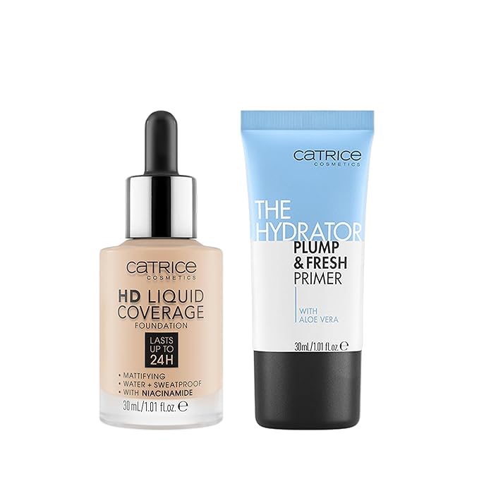 Catrice | HD Foundation 10 & The Hydrator Plump & Fresh Primer Bundle | Full Coverage Makeup | Vegan & Cruelty Free
