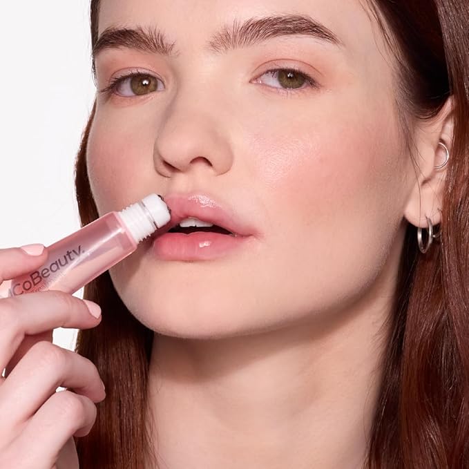 MCoBeauty 2-in-1 Glow & Treat Lip Oil, Peach, Hydrating Tint for Luscious Lips, Vegan, Cruelty Free Cosmetics