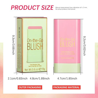 Soft Creamy Blush Stick,On-the-Go Blush,2-in-1 Cheek and Lip Tint,Waterproof Hydrating Solid Natural Moisture Smooth Blendable Matte Finish Face Blush Makeup,02 hot red