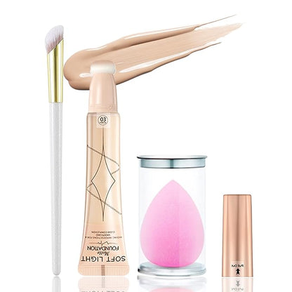 Foundation Beauty Wand Kit,Long-lasting Waterproof Matte Concealer Foundation Cream,Cover Face Pores Spots Silky Breathable Foundation Stick,Valentine's Day Makeup Gift Set for Women-03Natural