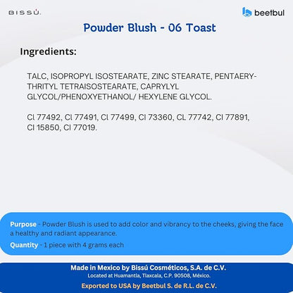 Bissú Blush 4g c/u, Intense Pigmentation, Soft Texture, Matte and Satin Finishes (06 Roasted)