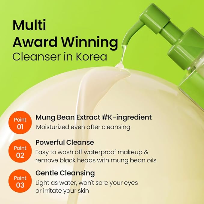 beplain Mung Bean Cleansing Oil(6.76fl.oz/200ml)| Fragrance-Free | Non-Comedogenic Tested| Makeup Blackhead Remover & Deep Pore Cleanser| Suitable for Sensitive Skin| Double Cleansing Korean Skincare