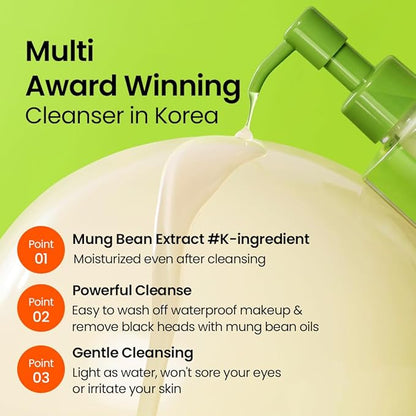 beplain Mung Bean Cleansing Oil(6.76fl.oz/200ml)| Fragrance-Free | Non-Comedogenic Tested| Makeup Blackhead Remover & Deep Pore Cleanser| Suitable for Sensitive Skin| Double Cleansing Korean Skincare