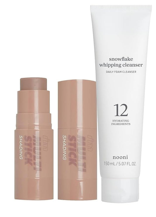 I'm Meme Contour Stick for Face - I'm Multi-stick Shading 001 Bronzer, 0.24 Oz + NOONI Korean Facial Clenaser - Snowflake Whipping Cleanser 5.07 Fl Oz Bundle