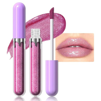 Glitter Liquid Lip Gloss,Lavender Shimmer Lipstick, Waterproof Shimmer Lip Stain Lip Glaze, High Shine Long Lasting Shiny Lip Color Makeup 04#