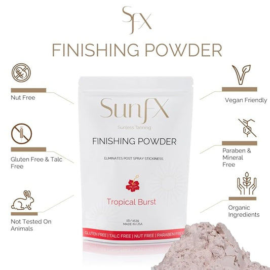 SunFX Post Spray Finish Powder 1LB & Professional Salon Large Fan Brush Combo