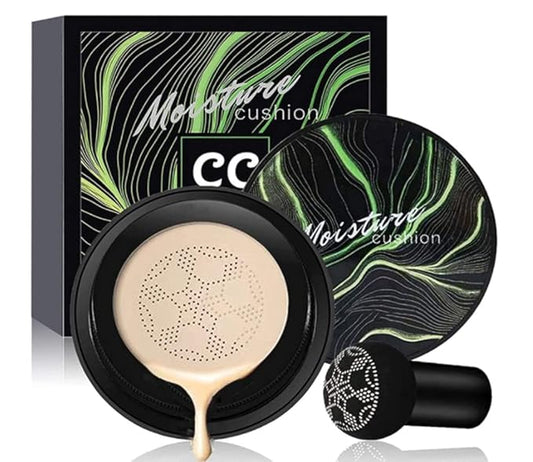 Mushroom Head Air Cushion CC Cream, CC Cream Foundation, Concealer Lasting Moisturizing Pigment CC Liquid Foundation, Matte Even Skin Tone Nude Makeup Base Primer (Ivory)