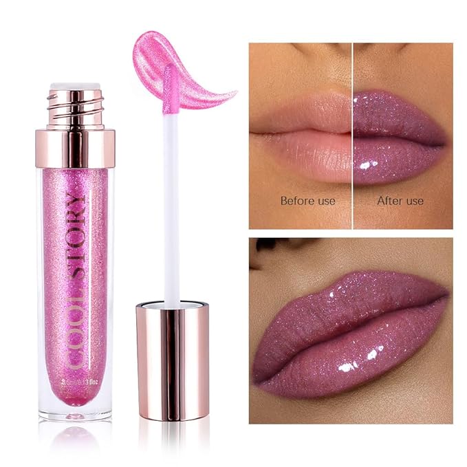 GECOMO Colorful Explosive Pearlescent Lip Gloss 3D Multifunctional Fine Glitter Chameleon Lip Gloss Polarized Diamond Makeup,Magic Big Brush Color Changing Lip Oil(104# PURPLE FLASH)