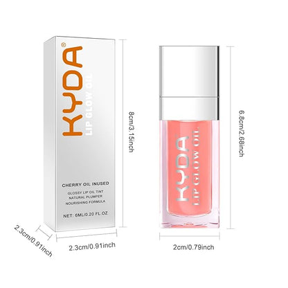 KYDA Hydrating Lip Glow Oil, Moisturizing Lip Oil Glossy Transparent Plumping Lip Gloss, Tinted Lip Oil for Lip Care and Dry Lips, by Ownest Beauty-Pink