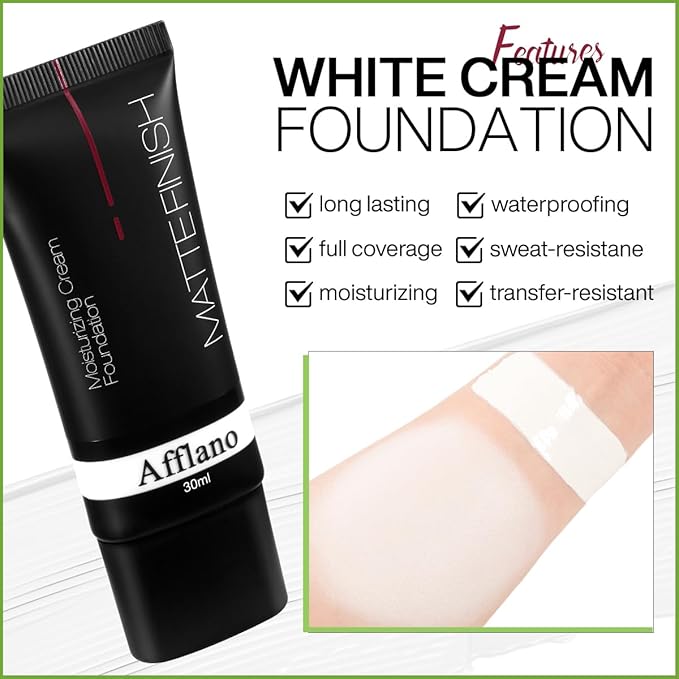 Afflano White Foundation Color Changing Makeup, Full Coverage Color Matching Foundation Skin Brightener Face Makeup, Vegan Eyeshadow Primer Base, Cosplay Clown Goth White Face Makeup for Gothic Girl