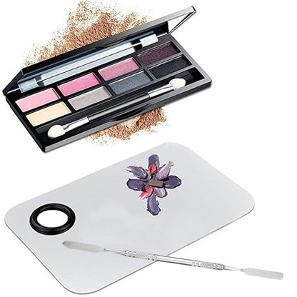 Professional Stainless Steel Makeup Palette Cosmetic Palette with Spatula Tool For Nail Art Eye Shadow Eyelash Makeup Professional Pigment Blending（6 x 4 Inch Sliver）