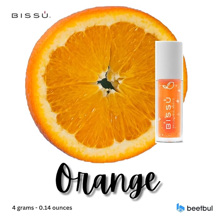 Bissú Magic Lip Gloss, 6 Fruity Scents, Moisturizing pH Reactive Gloss, with drop-shaped applicator and large size (04 Orange, 4 Grams)