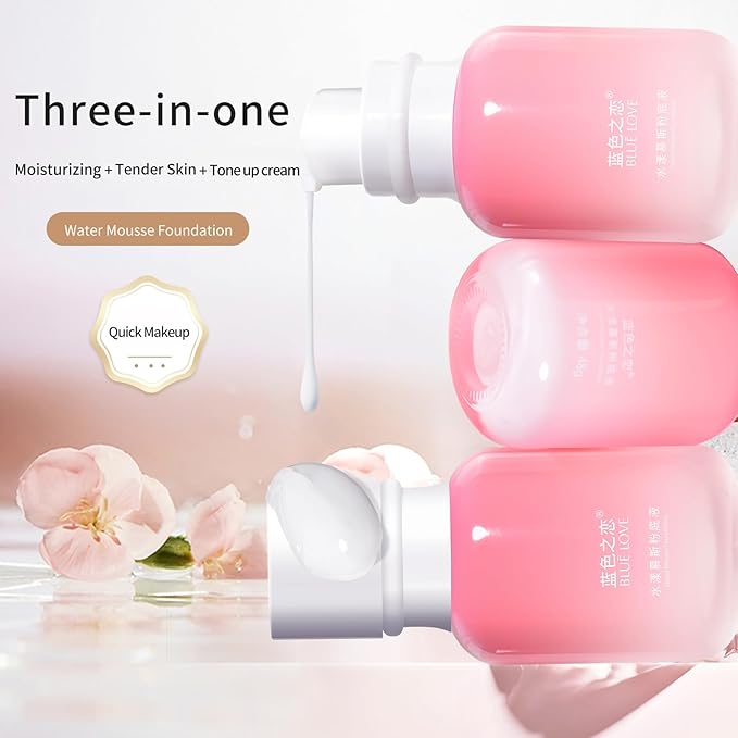 BLUE LOVE Liquid Foundation Mousse Texture, Full Coverage Foundation For Mature Skin, Face Makeup Tone Up Cream Skin Foundation Concealer For Combination & Oily Skin (Purple)