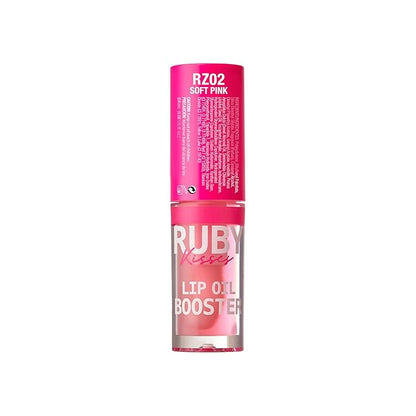 Ruby Kisses Lip Oil Booster, Hydrating Lip Gloss with Nourishing Natural Oil Blend, Jumbo Wand for Easy Application, Non-Sticky Formula (Soft Pink)