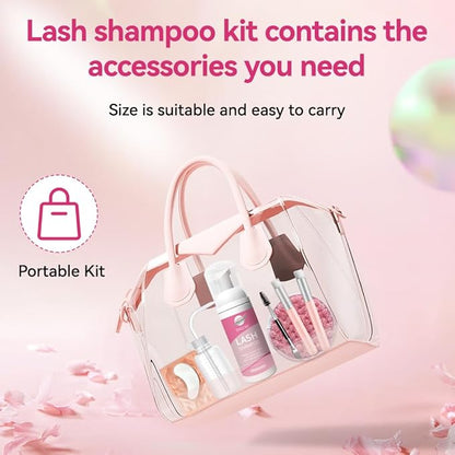 Lash Shampoo Kit, 2 fl.oz / 60ml Eyelash Cleanser, Lash Cleaning Kit with Brush, Eyelash Shampoo for Lash Extensions, Eyelash Remover for Salon and Home Use