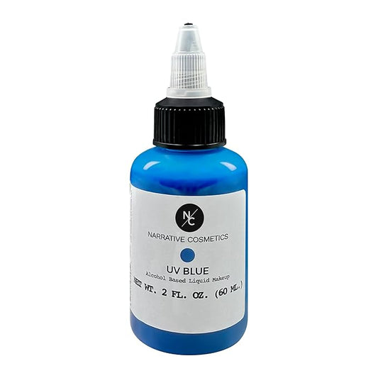 UV Fluorescent Alcohol Airbrush Paints - 2 fl oz, Glow Effect, Waterproof, Sweatproof, Highly Pigmented Liquid Makeup for Bodypainting, Film, TV, Festivals - UV Blue
