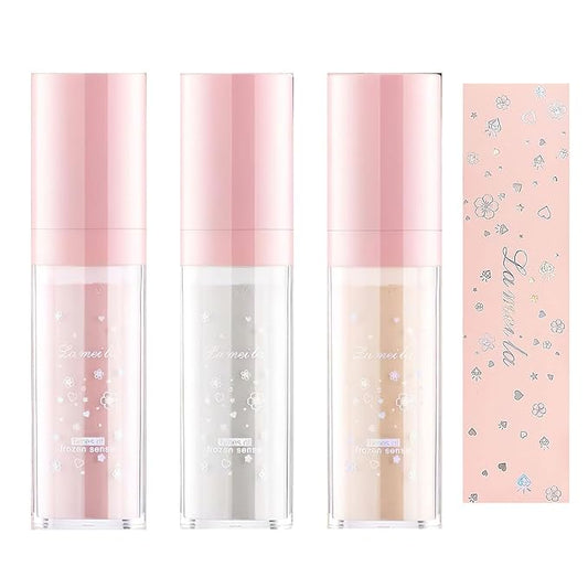 3 PCS Glitter Powder Highlighter Makeup Stick, Pat the Powder Body Highlighter Face Fine Flash Natural Three-Dimensional Contouring Blush Highlighter Stick-White, Pink, Golden brown