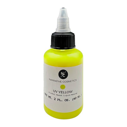 UV Fluorescent Alcohol Airbrush Paints - 2 fl oz, Glow Effect, Waterproof, Sweatproof, Highly Pigmented Liquid Makeup for Bodypainting, Film, TV, Festivals - UV Yellow