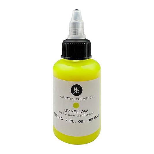 UV Fluorescent Alcohol Airbrush Paints - 2 fl oz, Glow Effect, Waterproof, Sweatproof, Highly Pigmented Liquid Makeup for Bodypainting, Film, TV, Festivals - UV Yellow
