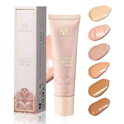 YOUNG VISION Full Coverage Longwear Foundation, Matte Finish, Waterproof, Poreless Liquid Foundation Makeup, 1 fl.oz