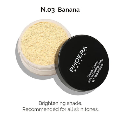 PHOERA Foundation Face Powder, Soft Focus Setting Powder, Silky Powder For Creating Without Shine, Smooths Pores & Lines, Up to 24H Wear Oil Control,0.49 Oz (N.03 Banana)