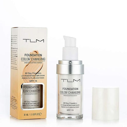 TLM Flawless Color Changing Foundation,Moisturizing Warm Skin Full Coverage Face Foundation Makeup,Base Nude Face Liquid Cover Concealer,Natural Sunscreen Non-greasy
