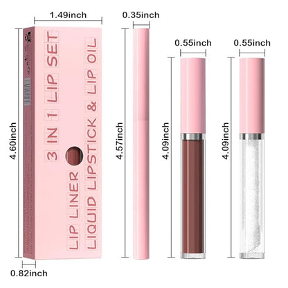 3-in-1Light Nude Matte Lip Stain Kit | Waterproof Lip Liner + Hydrating Matte Lip Gloss + Nourishing Lip Oil | Long Lasting Plumping to Create Perfect Lip Makeup.02#