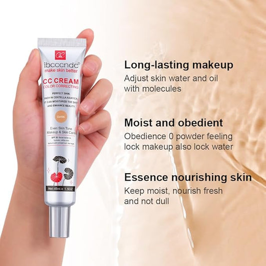Color Correcting CC Cream With Centella Asiatica - Color Correcting Formula for Blemishes, Skin Redness, & Acne Marks - Lightweight - Moisturize Skin and SPF Protection, Even Skin Tone (Dark)