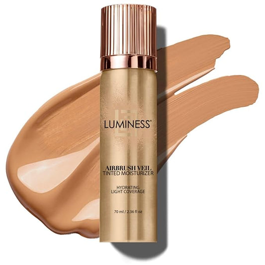 LUMINESS Airbrush Veil Tinted Moisturizer, Warm 070 - Lightweight, Hydrating, & Skin-Plumping Face Moisturizer Spray - Facial Skin Tint with Hyaluronic Acid, Ceramides, Glycerin, & Hydrolyzed Silk