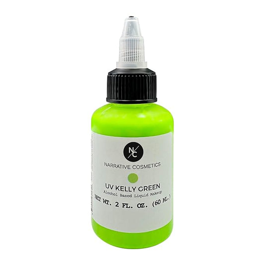 UV Fluorescent Alcohol Airbrush Paints - 2 fl oz, Glow Effect, Waterproof, Sweatproof, Highly Pigmented Liquid Makeup for Bodypainting, Film, TV, Festivals - UV Kelly Green