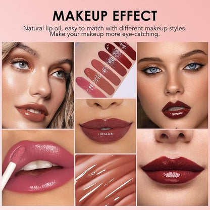 Hydrating Glow Lip Gloss Oil, Tinted Lip Plumper Lip Glosses Oil, Younger-Looking Lips Chocolate Scent, Non-Sticky Creamy Texture for Dry Lips, Brillo labial en aceite hidratante con brillo 09#