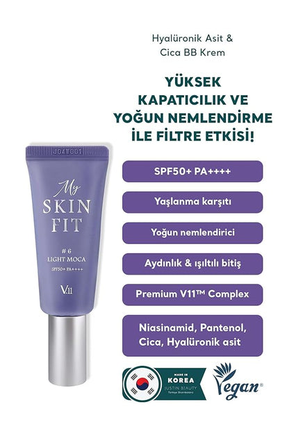 My Skin Fit BB Cream (Light Moca) Korean Blemish Balm Youthful Appearance with Adenosine & Collagen Booster 0.67 fl oz