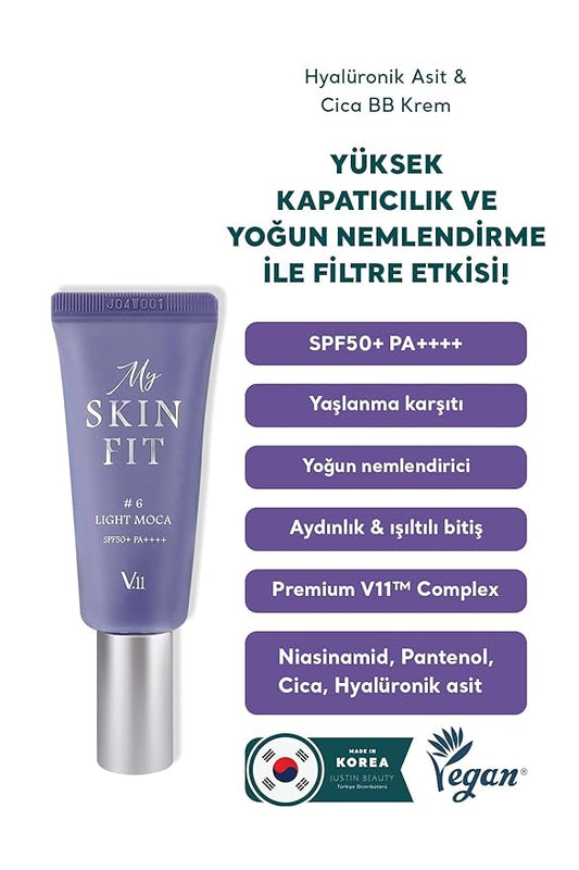 My Skin Fit BB Cream (Light Moca) Korean Blemish Balm Youthful Appearance with Adenosine & Collagen Booster 0.67 fl oz