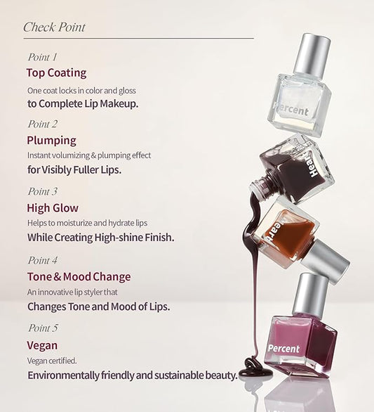 Heart Percent Dote On Mood Top Coating Lip Plumper, High-Shine Glossy Finish Warm to Cool Tone Changing Lip Gloss 02. Cool Changer