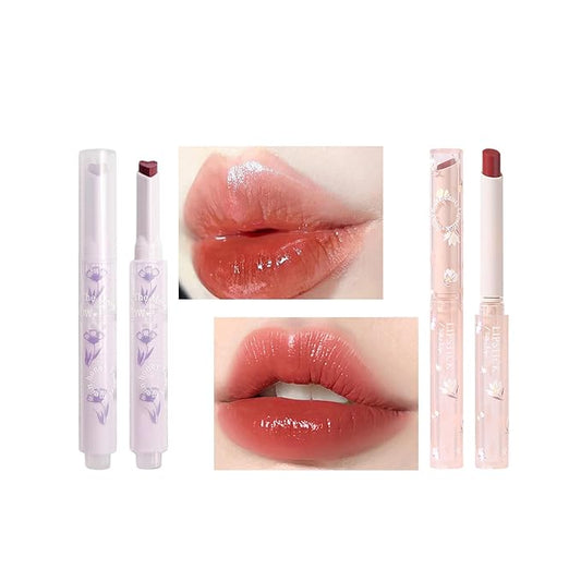 KWOLYKIM 2 Colors Jelly Lipstick & Matte Lipstick, Heart shaped Lip Stain Love Tinted Lip Balm and Velvet Creamy Lip Glaze Hydrating Long lasting Glossy Moisturizing Plumping Lip Makeup