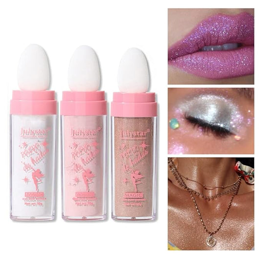GL-Turelifes Hightlighter Stick Puff Fairy Highlight Powder Glitter Loose Brush Contouring Shimming for Eyes, Face, Body Tiktok Makeup (SetA), 0.32 Ounce (Pack of 1), 1, 0.3175