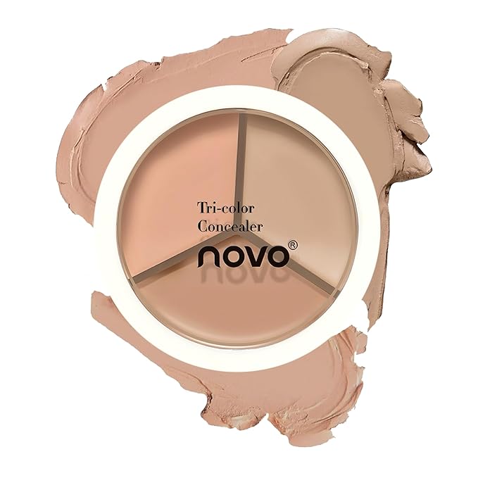 Novo 3-Color Concealer Palette - Full Coverage for Dark Circles, Acne Scars & Blemishes, Hydrating & Buildable Formula, Waterproof & Long-Lasting, Lightweight Smooth Concealer for All Skin Types