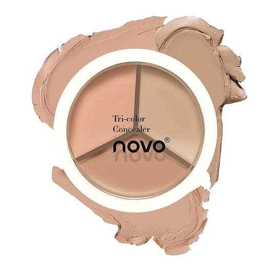 Novo 3-Color Concealer Palette - Full Coverage for Dark Circles, Acne Scars & Blemishes, Hydrating & Buildable Formula, Waterproof & Long-Lasting, Lightweight Smooth Concealer for All Skin Types