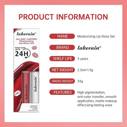 Long Lasting Moisturizing Lip Gloss Set,High Pigmented Lip Stain Hydrating Liquid Lipstick Lip Balm,Waterproof Smooth Shiny Matte Glossy Finish Lip Makeup Kits(#3-Queen of Aura, Pack of 2)