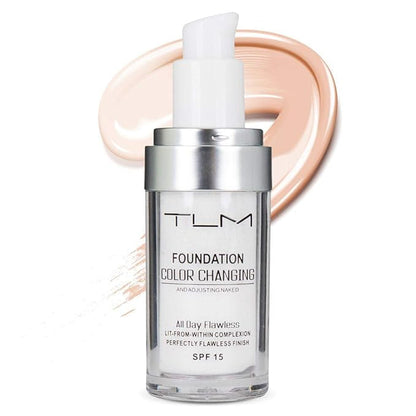 2PCS TLM Flawless Colour Changing Warm Skin Tone Foundation, Naturally Blends Moisturizing foundation makeup, Long Lasting Waterproof Lightweight Liquid Foundation SPF 15 for Face Makeup