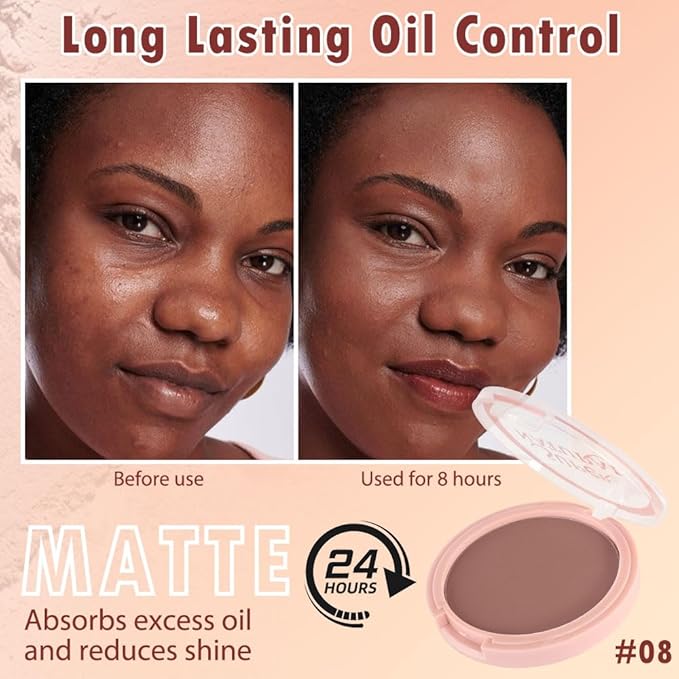Oil Control Face Pressed Powder, Matte powder setting powder, long-lasting and waterproof loose powder, Flawless Lightweight Face Cosmetics, Cruelty-free, (08, 1 Pcs)