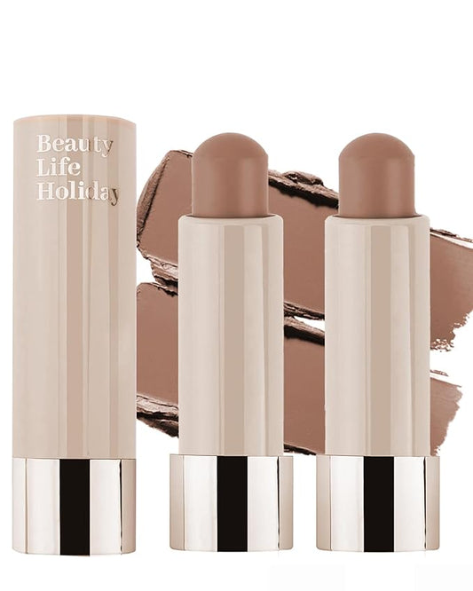 Cream Contour Stick, 2pcs Warm Toned Contour Stick Matte Finish Bronzer Stick Blendable Smooth Lightweight,Waterproof&Long Lasting Face Shaping Contouring Women Makeup for Beginners,Cruelty-free-02