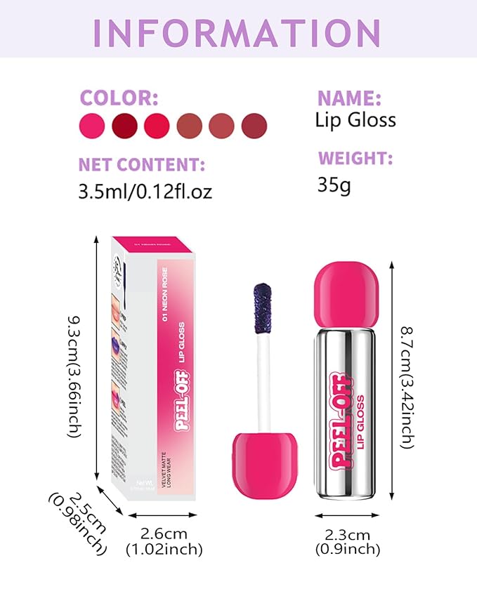 Peel Off Lip Stain, Matte Nude Liquid Lip Stain Peel Off Lip Liner Tattoo Non Stick Lip Gloss, Long Lasting Waterproof Red Lip Tint Lipstick Intense Lip Color Highly Pigmented for Women Lip Makeup-02