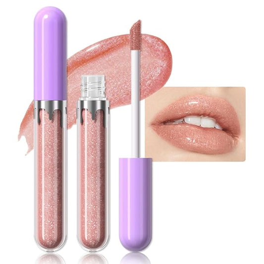 Glitter Liquid Lip Gloss,Beige Shimmer Lipstick, Waterproof Shimmer Lip Stain Lip Glaze, High Shine Long Lasting Shiny Lip Color Makeup 07#