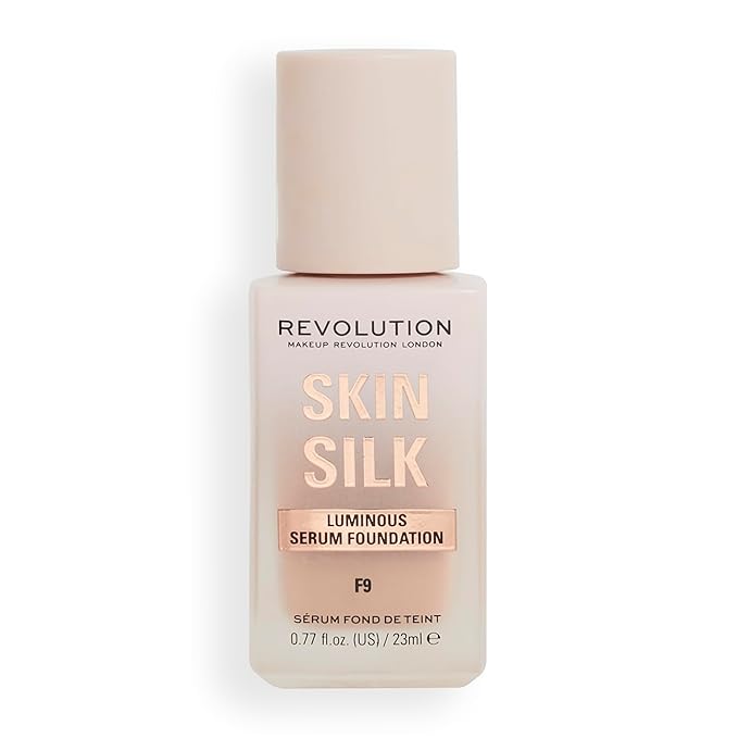 Revolution, Skin Silk Serum Foundation, Light to Medium Coverage, Lightweight & Radiant Finish, Contains Hyaluronic Acid, F9 Medium Skin Tones, 0.77 fl oz