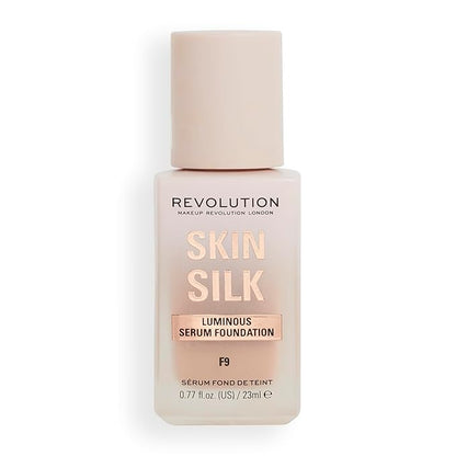Revolution, Skin Silk Serum Foundation, Light to Medium Coverage, Lightweight & Radiant Finish, Contains Hyaluronic Acid, F9 Medium Skin Tones, 0.77 fl oz