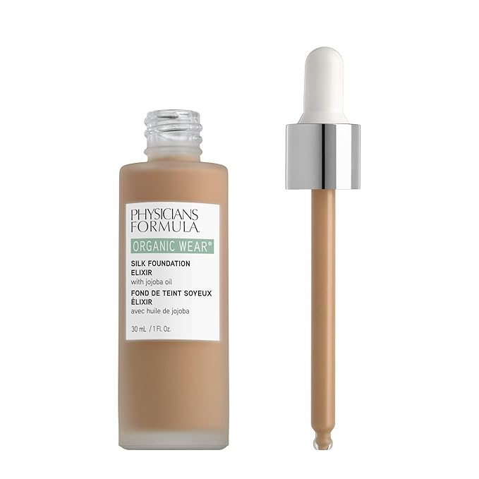 Physicians Formula Organic Wear All Natural Liquid Foundation Elixir Medium-to-Tan, Full Coverage | Dermatologist Tested, Clinicially Tested