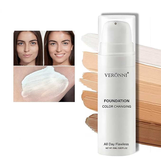 Color Changing Foundation 15ML, Liquid Makeup Colour Changing Full Coverage Flawless White Foundation with Conceale Long Lasting Moisturizing for All Skin Tones