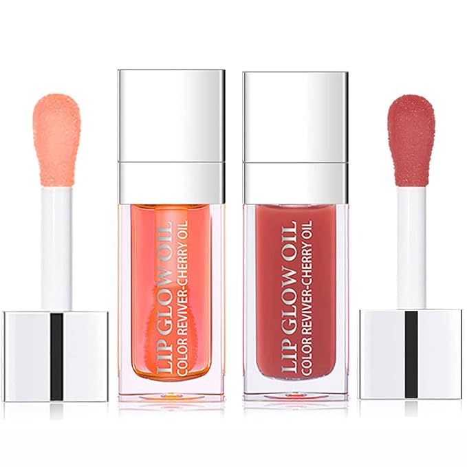 2 Set Lip Oil Hydrating Tinted Lip Balm, Plump Lip Gloss Lip Care Transparent Toot Lip Oil Tinted, Nourishing Repairing Lightening Lip Lines Lip Care Products (Pink/Rosewood)