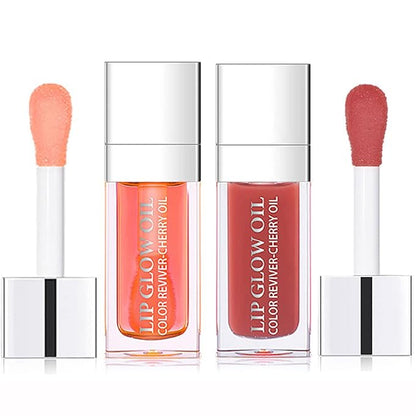 2 Set Lip Oil Hydrating Tinted Lip Balm, Plump Lip Gloss Lip Care Transparent Toot Lip Oil Tinted, Nourishing Repairing Lightening Lip Lines Lip Care Products (Pink/Rosewood)